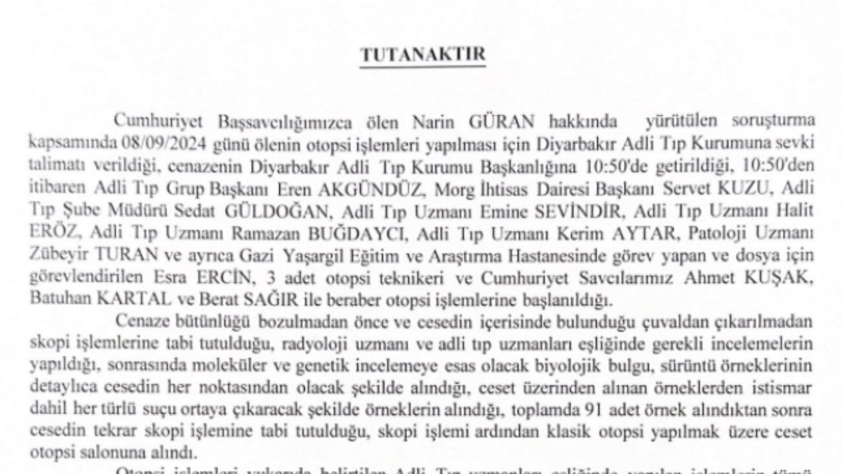 Narin Güran’ın otopsisinin ardından savcı tutanağı ortaya çıktı